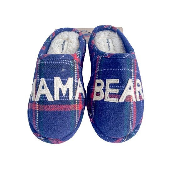 Dearfoams Women's Mama Bear Clog Slippers In Blue Plaid Size S (5-6) - Picture 1 of 5